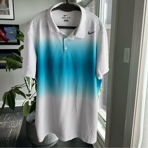 Like New Nike Dri-Fit Blue & White Striped Polo. 90% poly/10% elastane. Size XXL